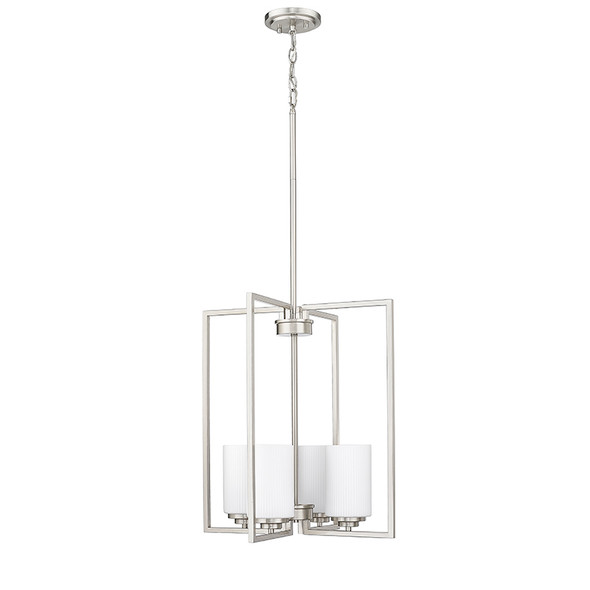 LUXX Four Light Pendant, Brushed Nickel, 4-Light, Medium (E26) Base, 120V, 240W Total, Ribbed Etched Opal White Glass