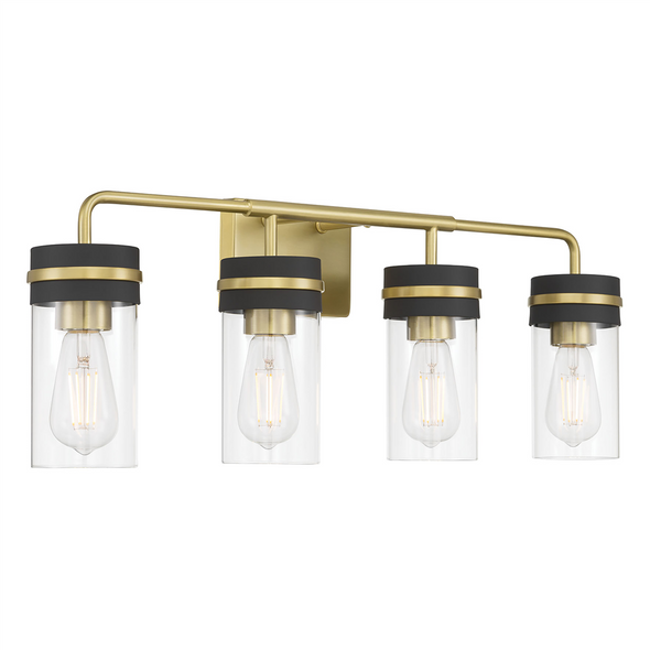 Marbridge Four Light Vanity, 4-Light, Vintage Brass/Matte Black, Medium E26 Base, 120V
