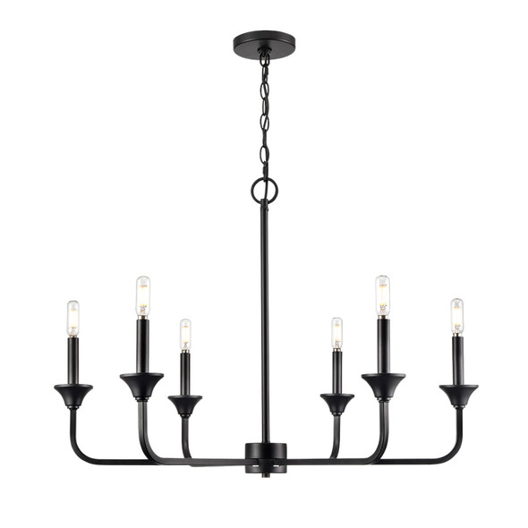 Herring Six Light Chandelier, Matte Black, 6-Light, E12 Candelabra Base, 120V