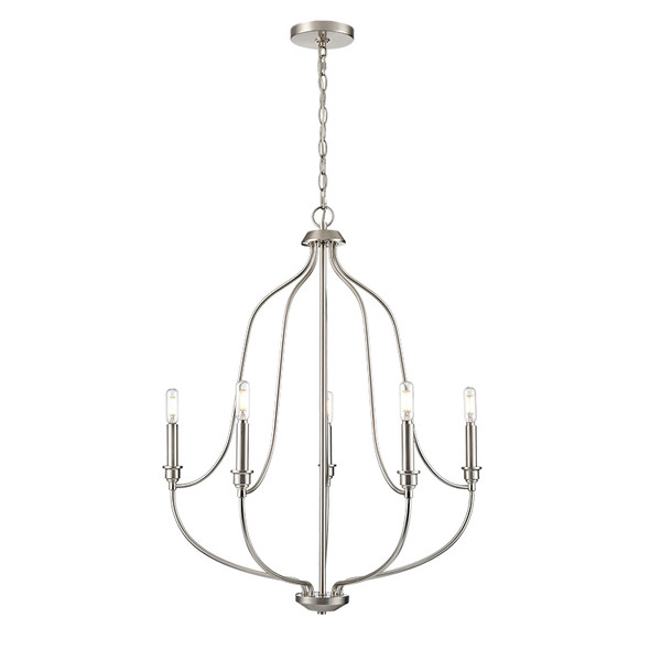 Senoia Five Light Chandelier, Brushed Nickel, 5-Light, E12 Candelabra Base, 120V