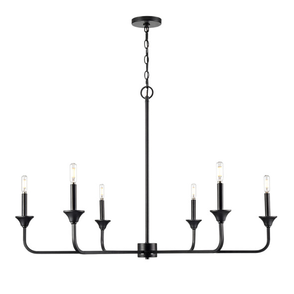 Herring Six Light Chandelier, Matte Black, 6-Candle, E12 Candelabra Base, 120V