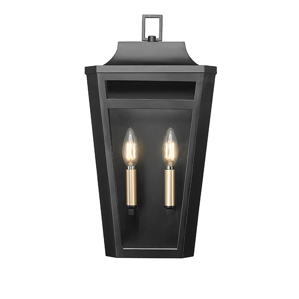 Sumerlin Two Light Outdoor Wall Sconce, Powder Coated Black, 2-Candle, E12 Candelabra Base, 120V