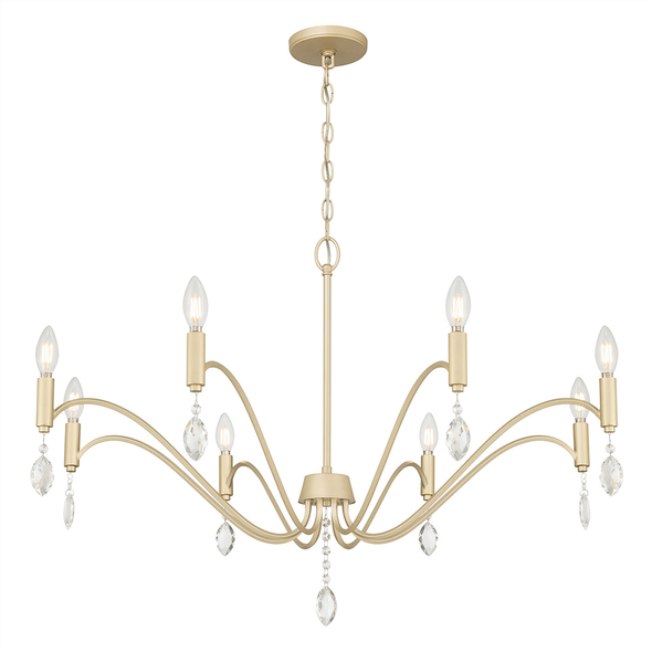 Aureline Eight Light Chandelier, Aged Silver, 8-Light, 120V, 480W, E12 Candelabra Base, Clear Drop Accents