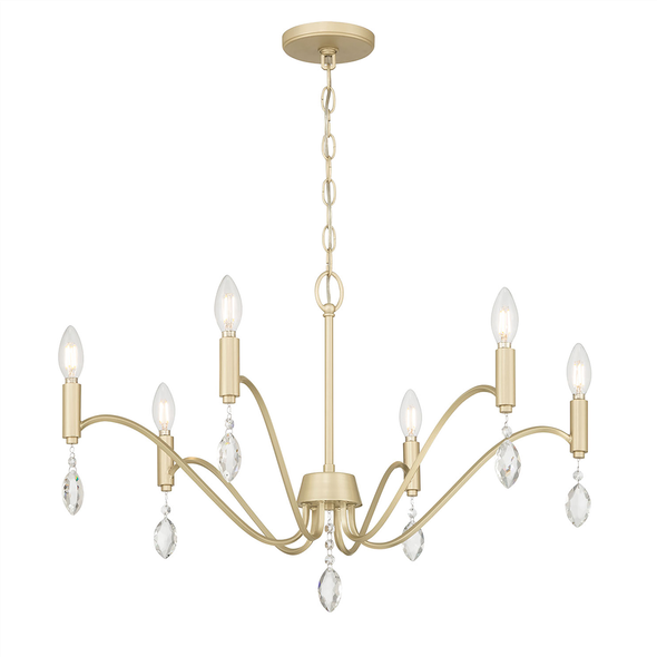 Aureline Six Light Chandelier, 6-Light, Aged Silver, 120V, 360W Total, E12 Candelabra Base