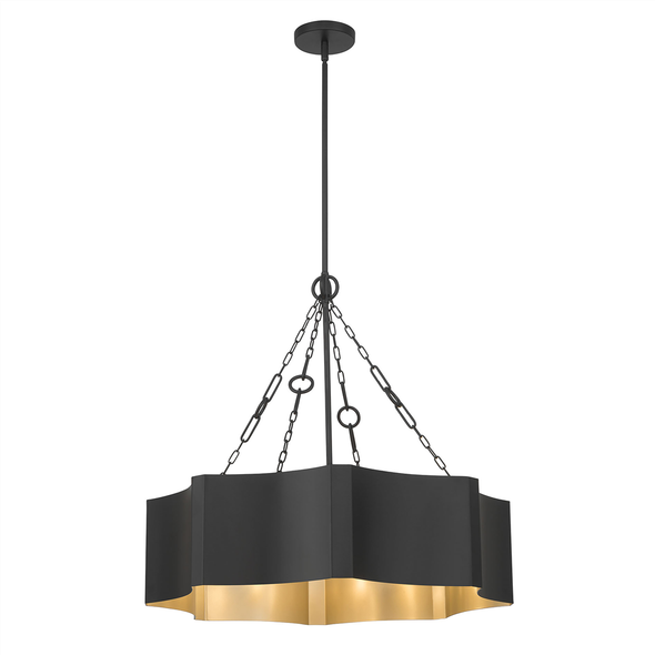 Ottavio Five Light Pendant, Matte Black/Vintage Brass, 5-Light, Medium (E26), 120V