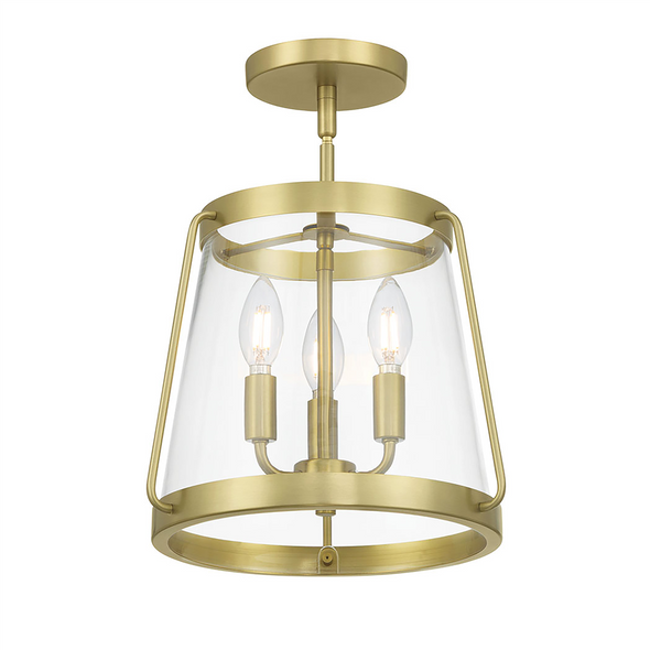 Adabella Three Light Semi-Flush Mount, Vintage Brass, 3-Light, E12 Candelabra Base, 120V