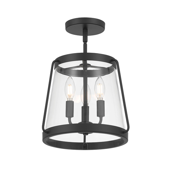 Adabella Three Light Semi-Flush Mount, Matte Black, 3-Candle, 120V, 180W Total, E12 Candelabra Base