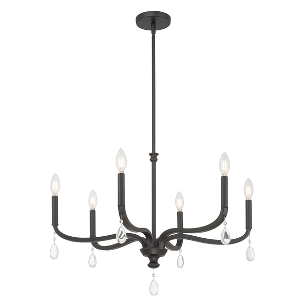 Viremont Six Light Chandelier, Matte Black, 6-Candle, E12 Candelabra Base, 120V