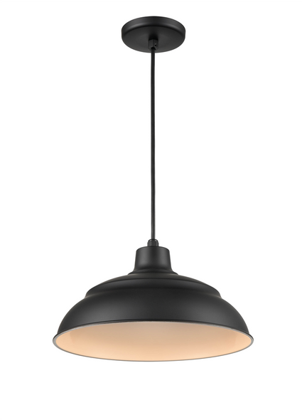 Millennium Lighting R Series 14" LED Warehouse Cord Hung Shade, 11W, 800 Lumens, 3000K, 90 CRI, Satin Black, Damp Location, UL Listed
