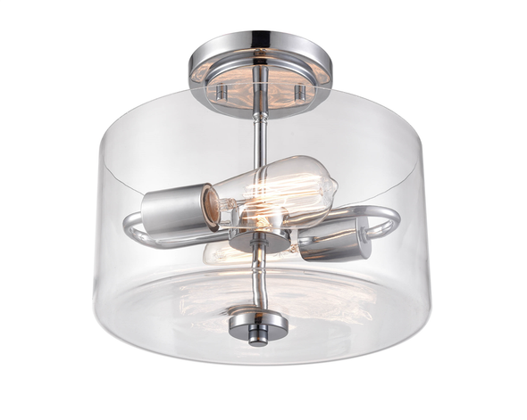 Verlana Two-Light Semi-Flush Mount, Chrome, Clear Seeded Glass, 2 x 60W, E26 Base, 120V