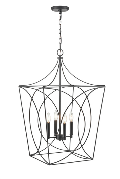 Millennium Lighting 4000 Four Candle Pendant, Matte Black, 4-Light, E12 Candelabra Base, 120V