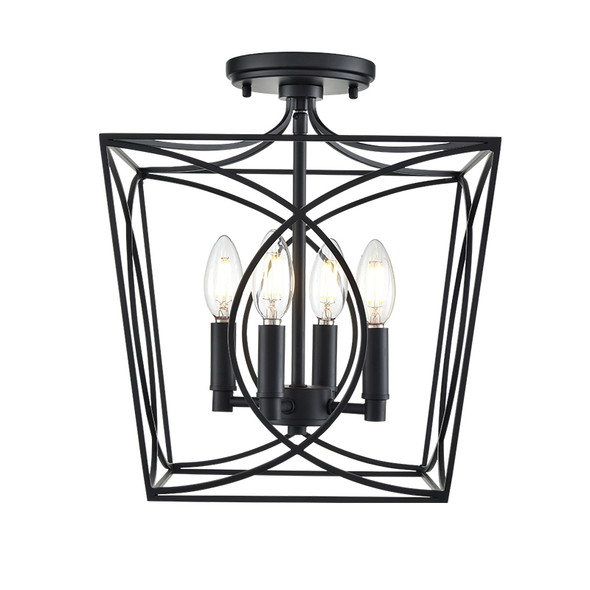 Tracy Four Light Semi-Flush Mount, Matte Black, 4-Light, 120V, 240W Total, E12 Candelabra Base