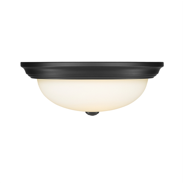Millennium Lighting 4905 3-Light Flushmount, Matte Black, 15" W, 5⅝" H, (3) E26 Medium Base, 60W Max per Bulb, 120V, Faux Alabaster Glass