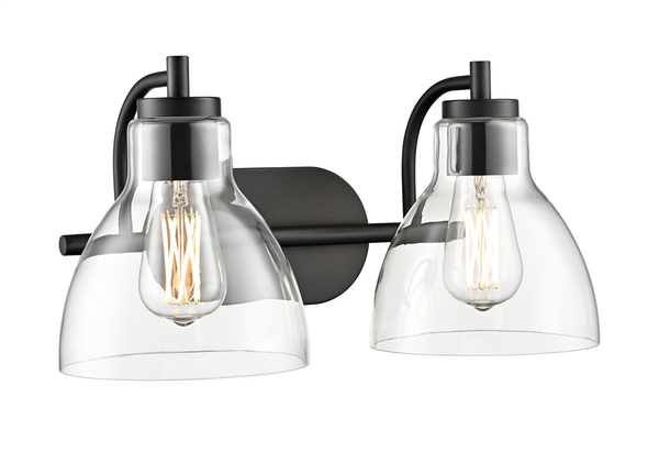 Knightsdale Two Light Sconce, Matte Black, 2-Light, E26 Medium Base, 120V