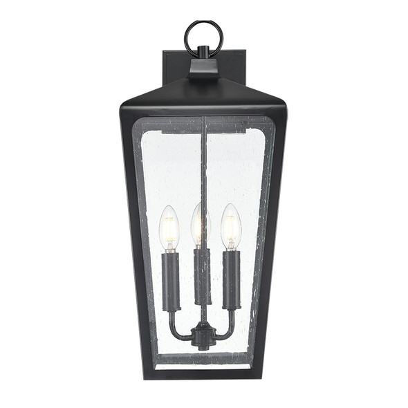 Brooks Three Light Outdoor Wall Mount, Powder Coated Black, 3-Candle, Candelabra (E12), 120V