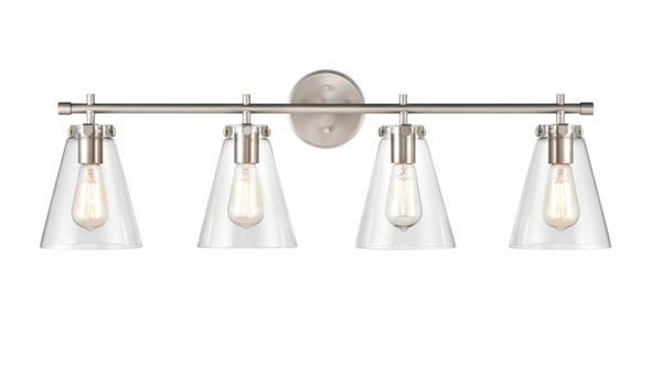 Aliza Four Light Vanity, 4-Light, Brushed Nickel, 35"W x 11"H x 8" Extension, Medium E26 Base, 120V