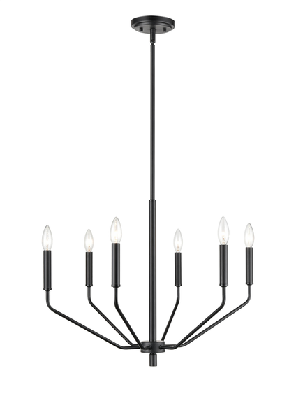 Laurel Six-Light Chandelier, Matte Black, 6-Candle, E12 Candelabra Base, 120V