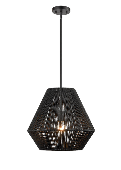Millennium Lighting Elise One Light Pendant, Matte Black, 1-Light, Medium (E26) Base, 100W, 120V, Black Rattan Shade