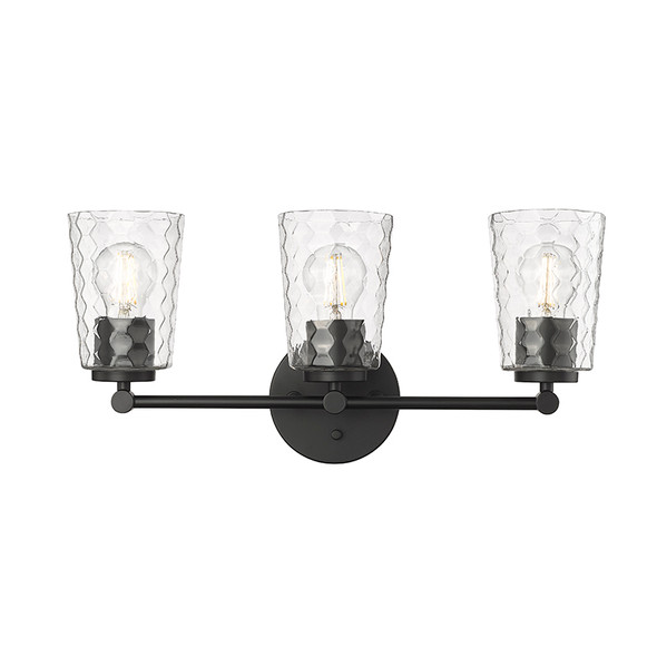 Millennium Ashli Three Light Vanity, Matte Black, 3-Light, 300W Total, 120V, Clear Honeycomb Glass