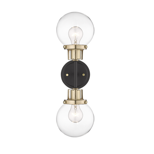 Melrosa Two Light Sconce, Matte Black/Modern Gold, 2-Light, Medium (E26), 120V