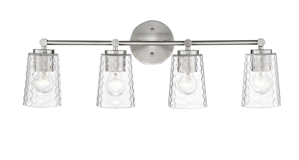 Millennium Ashli Vanity Light, 4-Light, Polished Nickel, Clear Honeycomb Glass, 28"W