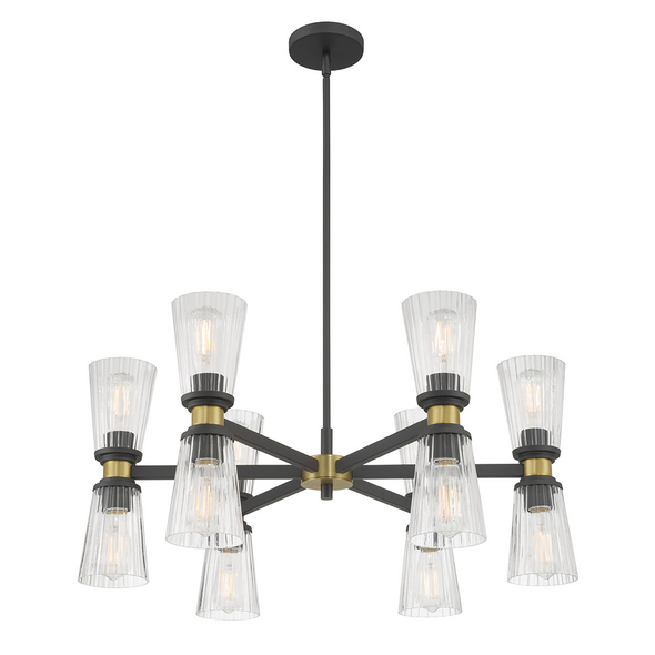 Lustria Twelve Light Chandelier, Matte Black/Vintage Brass, 12-Light, Medium (E26), 120V