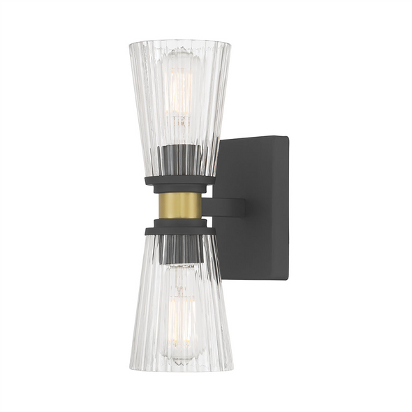 Lustria Two Light Sconce, Matte Black/Vintage Brass, 2-Light, Medium (E26), 120V