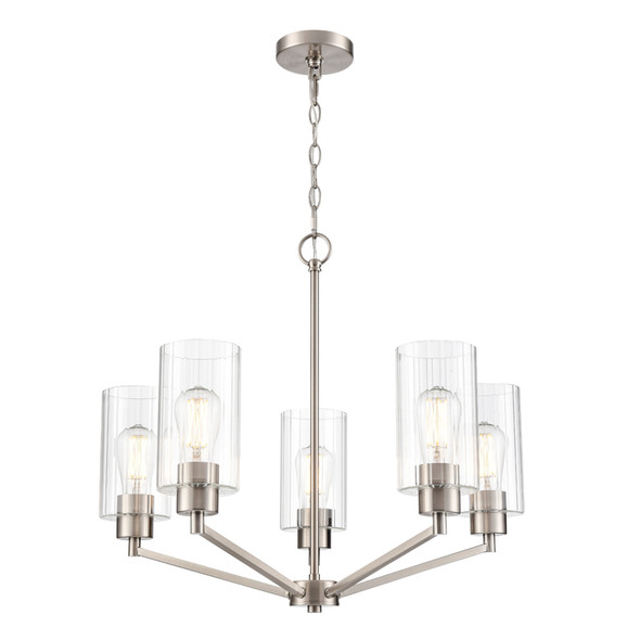 Beverlly Five Light Chandelier, Brushed Nickel, 5-Light, Medium E26 Base, 120V
