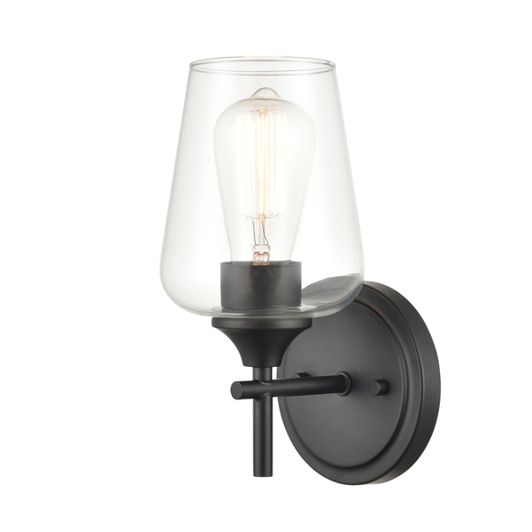 Millennium Lighting Ashford One Light Vanity, 1-Light, Medium E26 Base, 100W, 120V, Matte Black, Clear Glass, Damp Location
