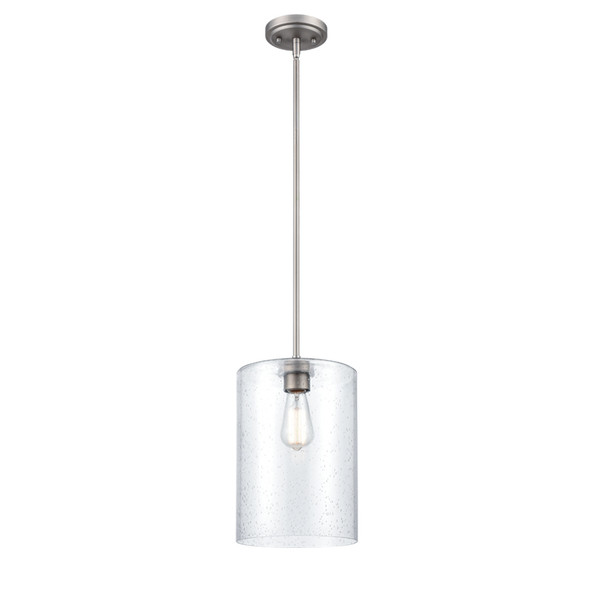 Millennium Lighting Moven One Light Mini-Pendant, Satin Nickel, Clear Seeded Glass, 1-Light, Medium (E26) Base, 100W, 120V, Dry Location