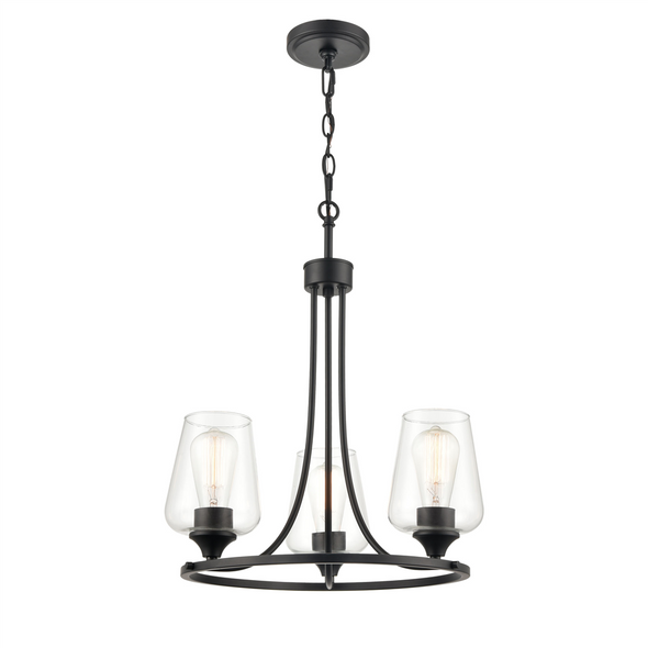 Ashford Three Light Chandelier, Matte Black, 3-Light, Medium (E26) Base, 120V