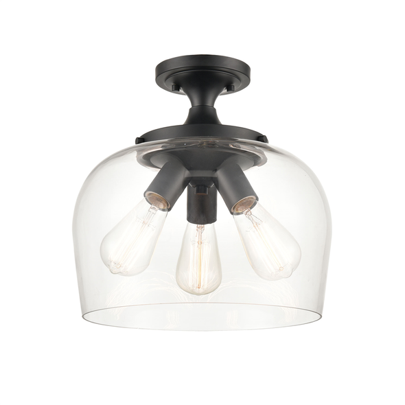 Millennium Lighting Ashford Three Light Semi-Flush, Matte Black, 13" Width, Clear Glass, 3 x Medium (E26) Base, 120V