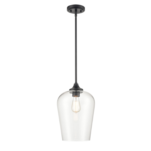 Millennium Lighting Ashford One Light Pendant, Matte Black, 1-Light, Medium (E26) Base, 100W, 120V, Clear Glass