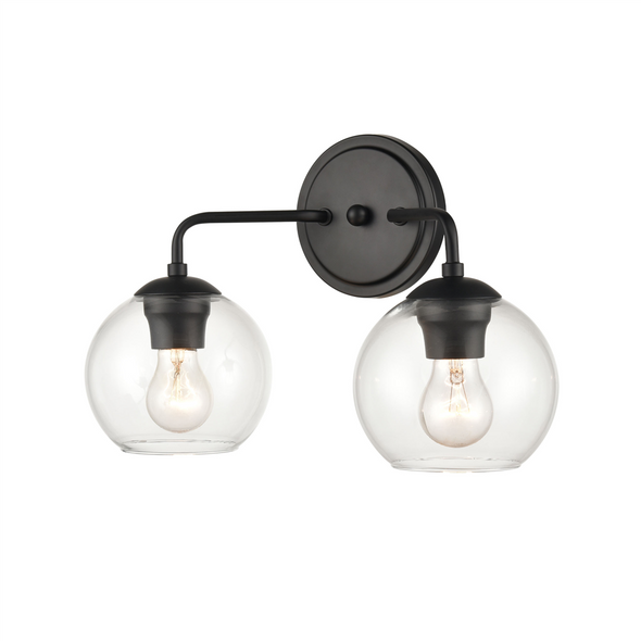 Millennium Lighting 9752 Two Light Vanity, Matte Black, 2-Light, Medium (E26) Base, 120V, Clear Glass