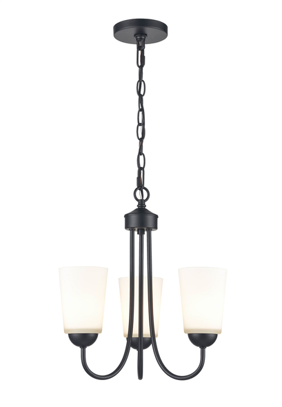 Millennium Lighting Ivey Lake 9803 Three Light Chandelier, Matte Black, 3-Light, Medium (E26), 120V