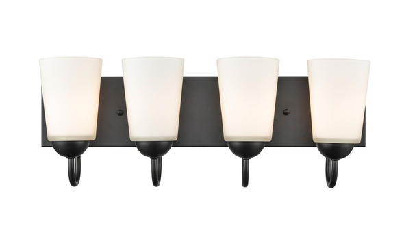 Millennium Lighting Ivey Lake Four Light Vanity, 4-Light, Matte Black, Medium (E26) Base, 120V