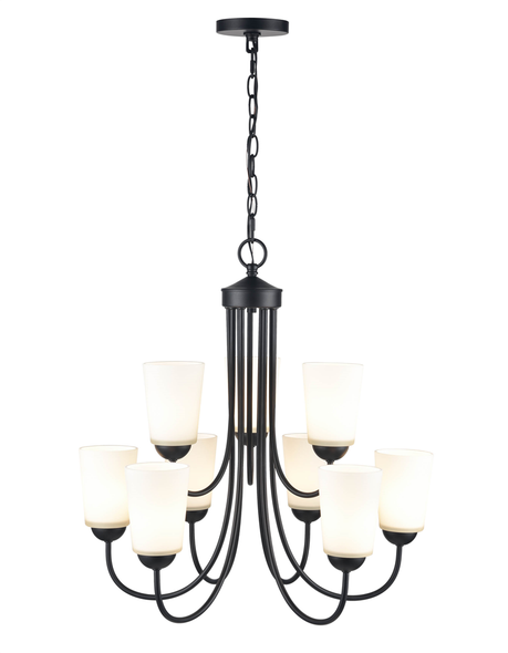 Ivey Lake Nine Light Chandelier, Matte Black, 9-Light, Medium (E26) Base, 120V
