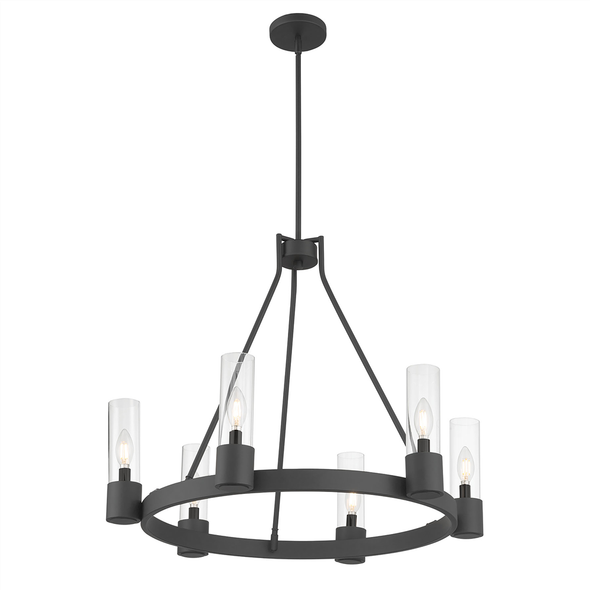 Evandrel Six Light Pendant, Matte Black, 6-Light, E12 Candelabra Base, 120V