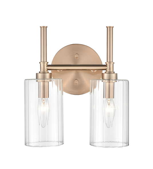 Chastine Two Light Vanity, Modern Gold, 2-Light, 120V, 2x60W, E12 Candelabra Base, Clear Beveled Glass, Steel