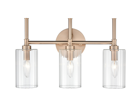 Chastine Three Light Vanity, Modern Gold, 3-Light, 120V, 180W, E12 Candelabra Base, Clear Beveled Glass
