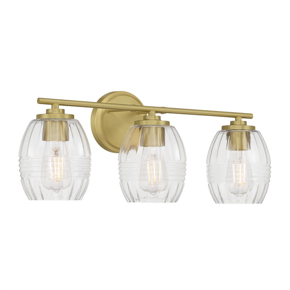 Millennium Lighting Miravelle Three Light Vanity, Vintage Brass, 3-Light, Medium E26 Base, 120V