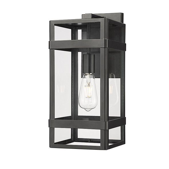 One Light Outdoor Wall Mount, 1-Light, Medium E26 Base, 60W, 120V, Powder Coated Black, Clear Glass