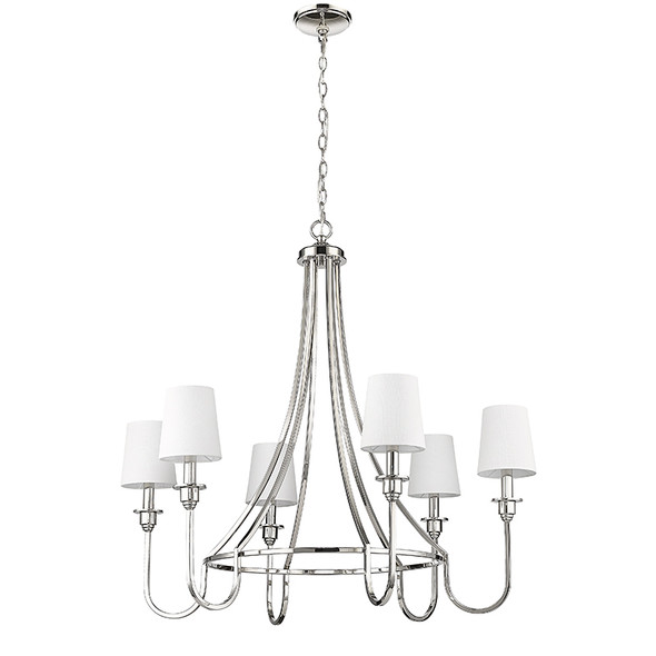 Artemis Six Light Chandelier, Polished Nickel, 6-Candle, 120V
