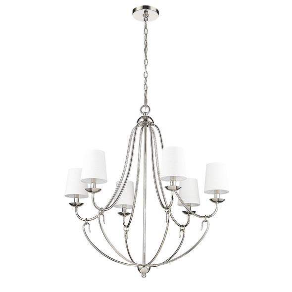 Eisley Six Light Chandelier, Polished Nickel, 6-Candle, 120V