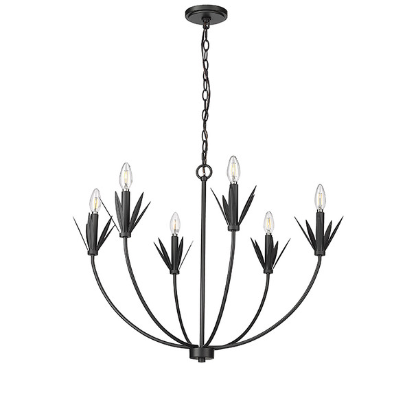 Primrose Six Light Chandelier, Matte Black, 6-Candle, E12 Candelabra Base, 120V