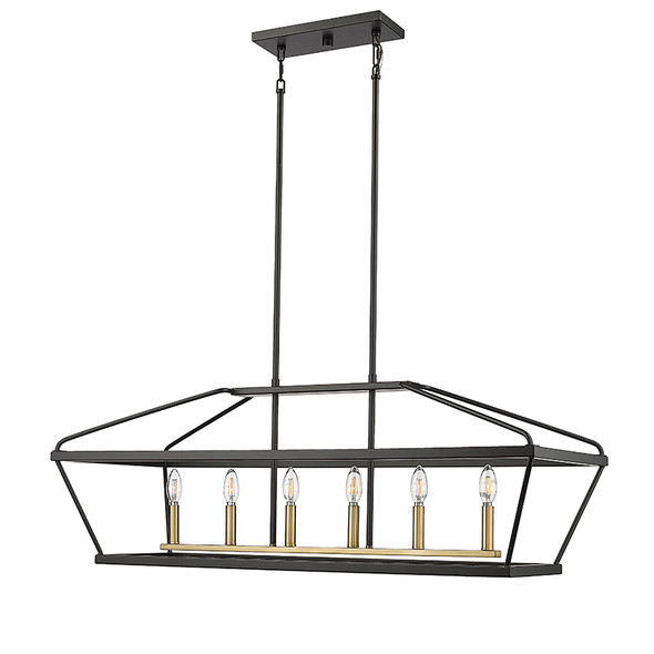 Surrey Six Light Linear Chandelier, 6-Light, Matte Black/Vintage Brass, 120V, 360W