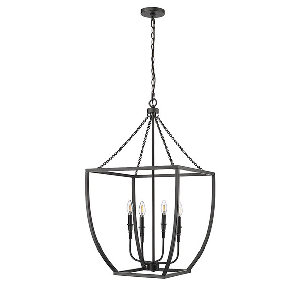 Kelsey Four Light Pendant, Matte Black, 4-Candle, E12 Candelabra Base, 120V