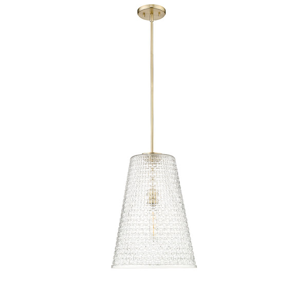 Millennium Lighting Saben One Light Pendant, 1-Light, Medium E26 Base, 60W, 120V, Modern Gold, Clear Rattan Lattice Glass