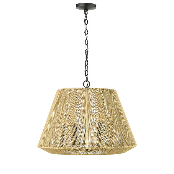 Sterling Six Light Pendant, Matte Black, Natural Cotton Twine Shade, 6-Candle, 120V