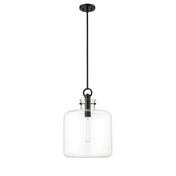 Hayloft One Light Pendant, Matte Black, 1-Light, Medium (E26) Base, 60W, 120V, Clear Glass